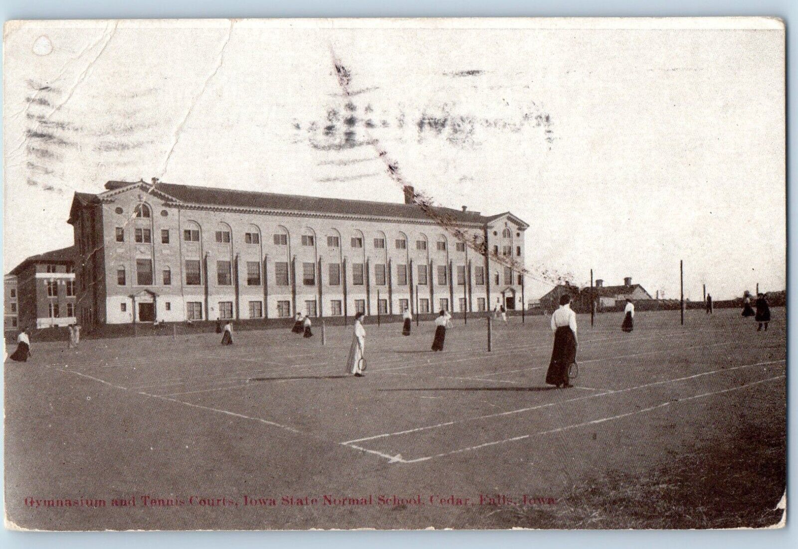 Cedar Falls Iowa IA Postcard Gymnasium Tennis State Normal School c1910 Vintage
