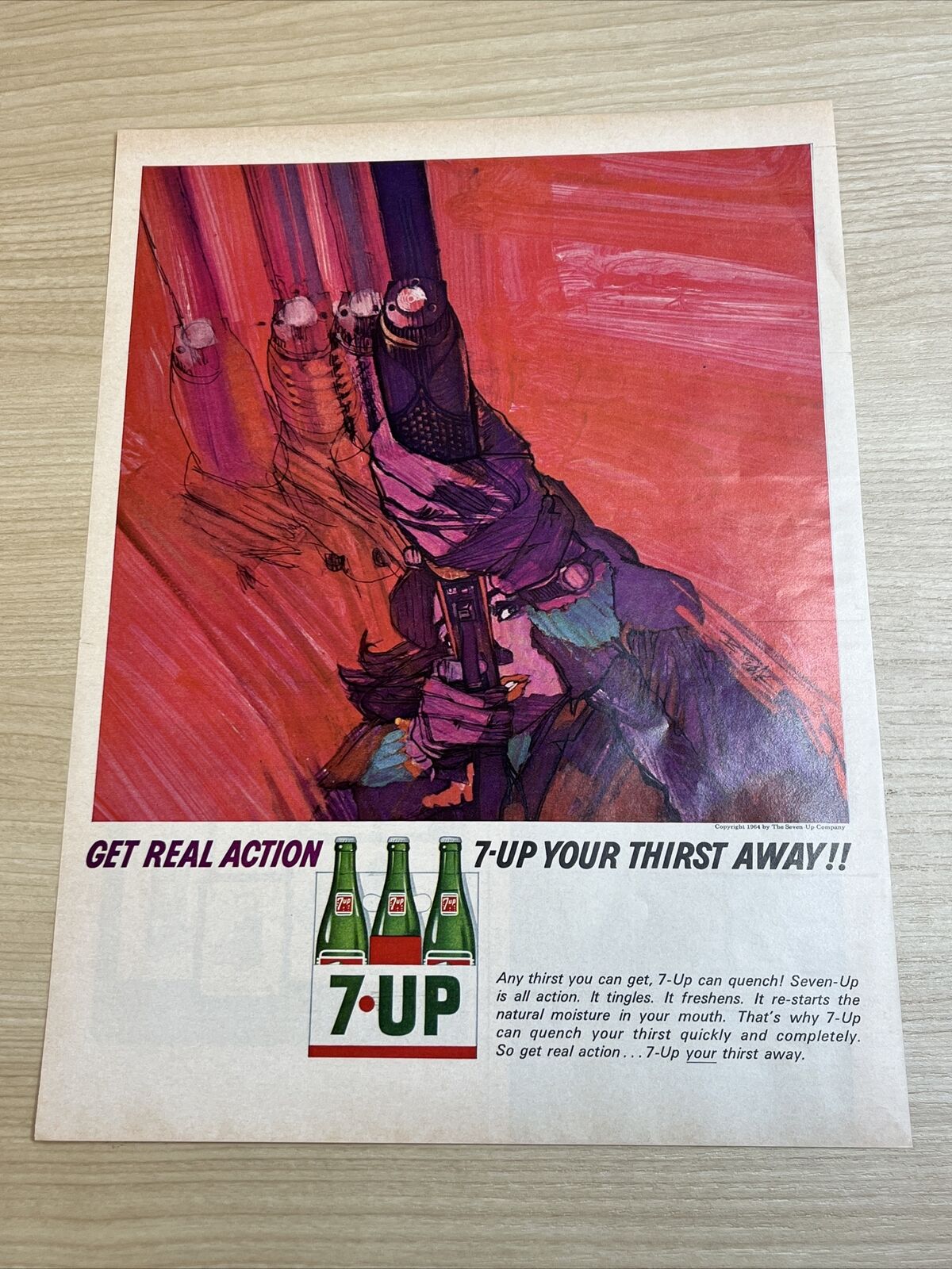 7 Up Soda Pop Cartoon Gun Real Action 1964 Vintage Print Ad Life Magazine
