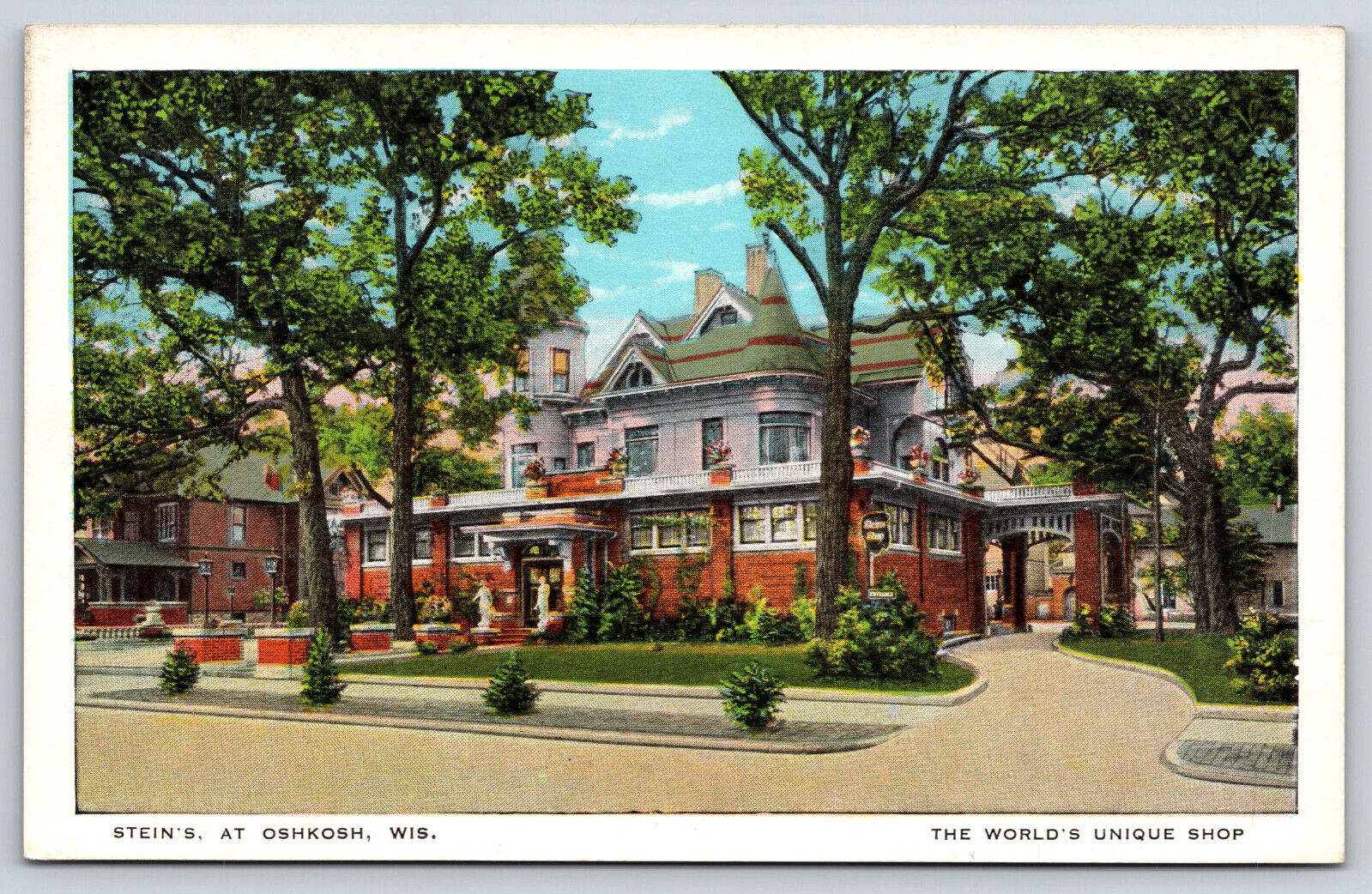 Oshkosh WI-Wisconsin, Stein\'s The World\'s Unique Shop, Vintage Antique Postcard