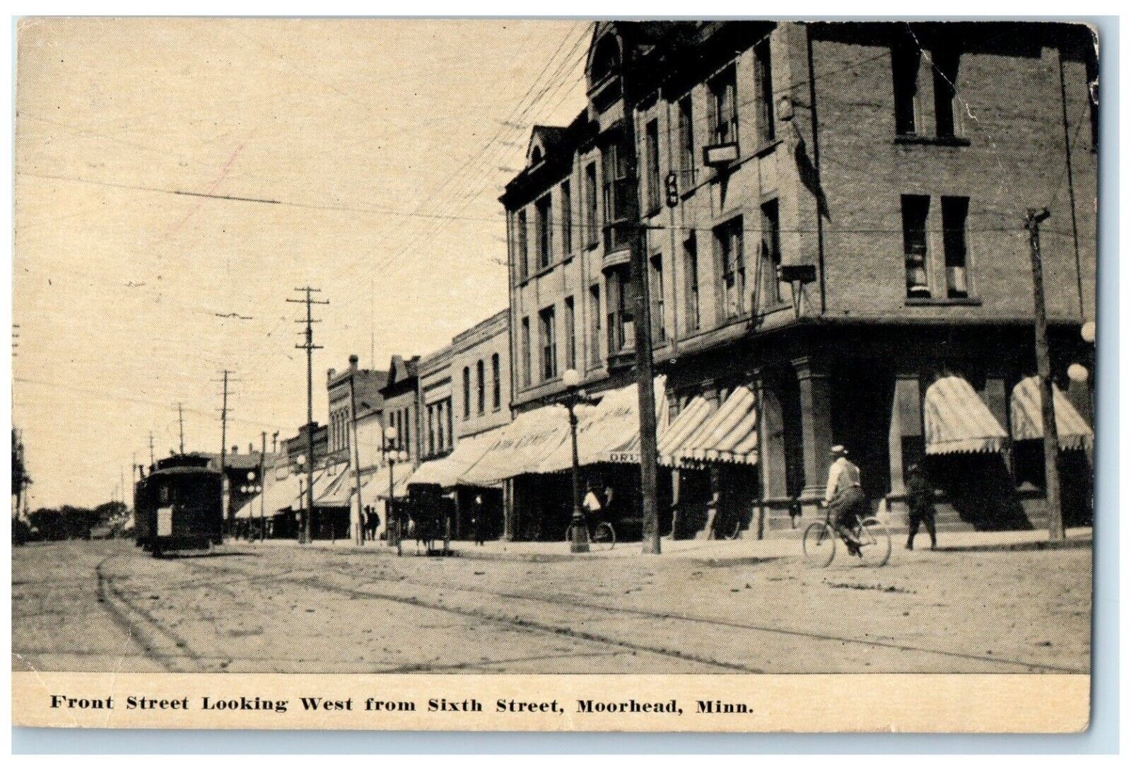 1912 Front Street Looking West Sixth Moorhead Minnesota Vintage Antique Postcard