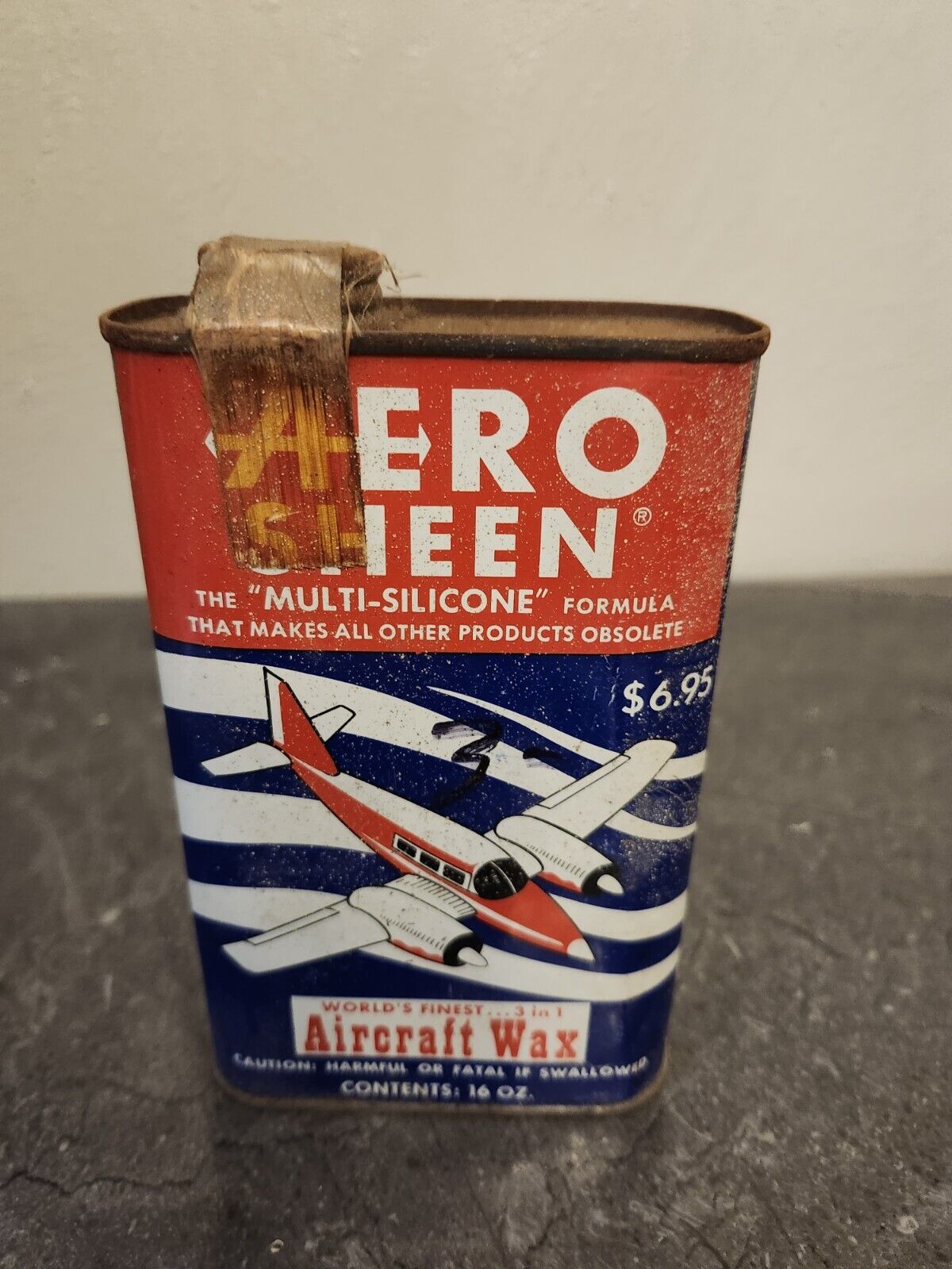 Vintage Aero Sheen Airplane Aircraft Wax Full NOS Can Graphics Advertising
