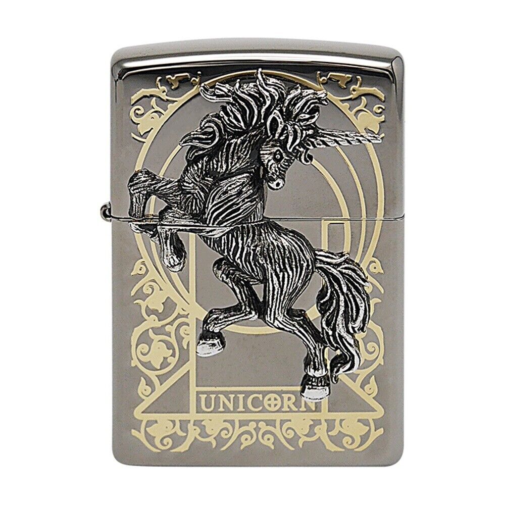 Zippo Lighter Unicorn Black Genuine Windproof  6 Flints New in Box