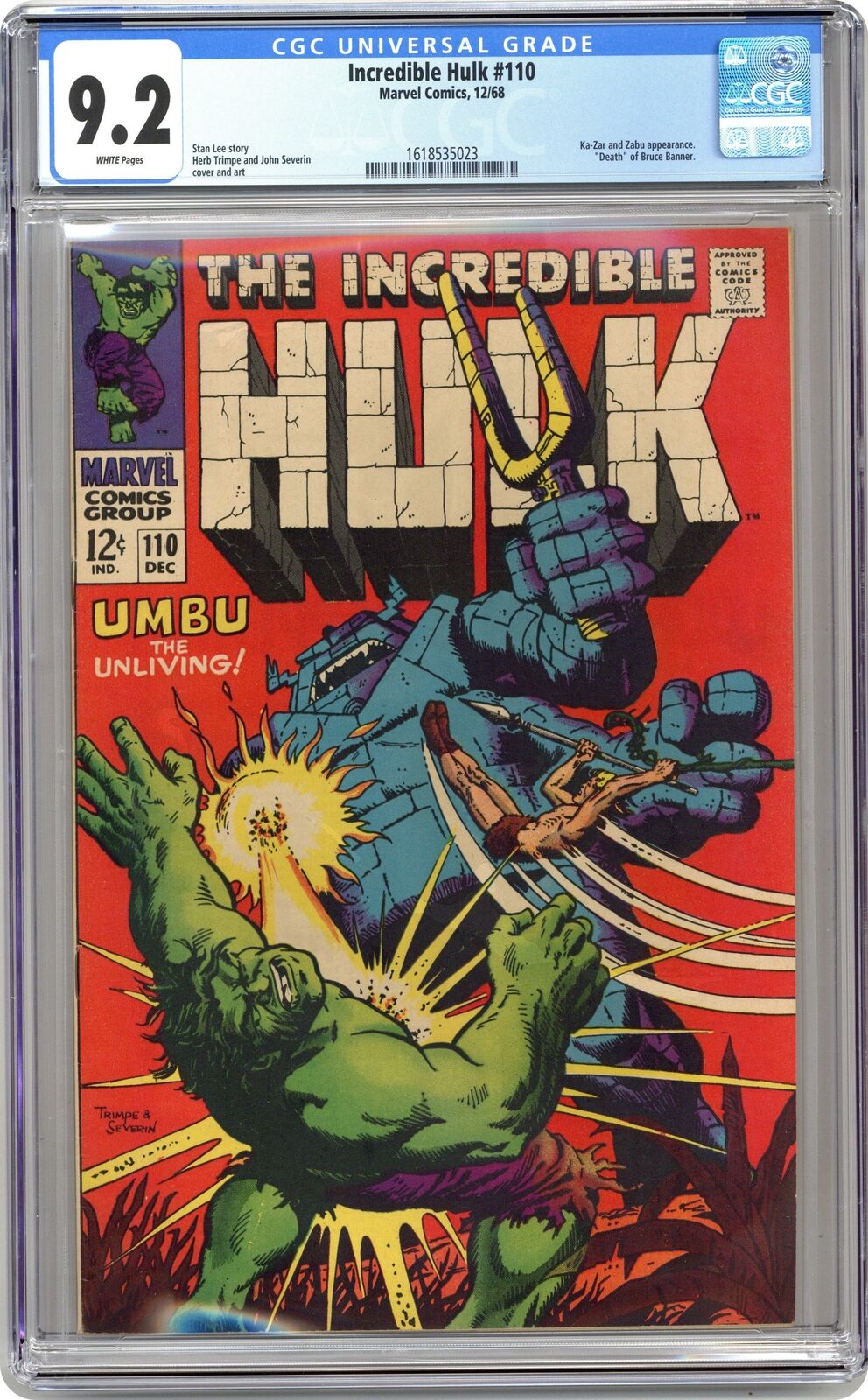 Incredible Hulk #110 CGC 9.2 1968 1618535023