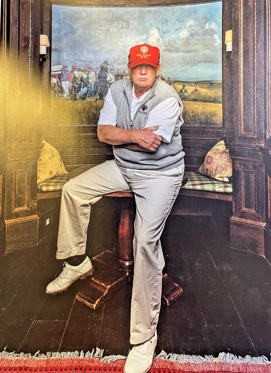 2017 Magazine Illustration Donald Trump Seated Wearing MAGA Hat