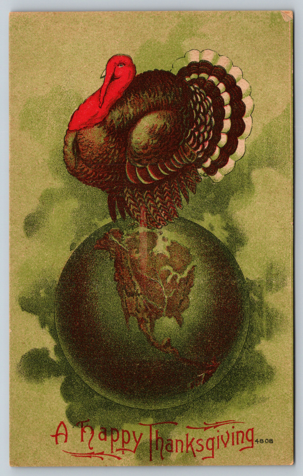 c1910s Turkey Thanksgiving Standing on Globe North America Vintage Postcard