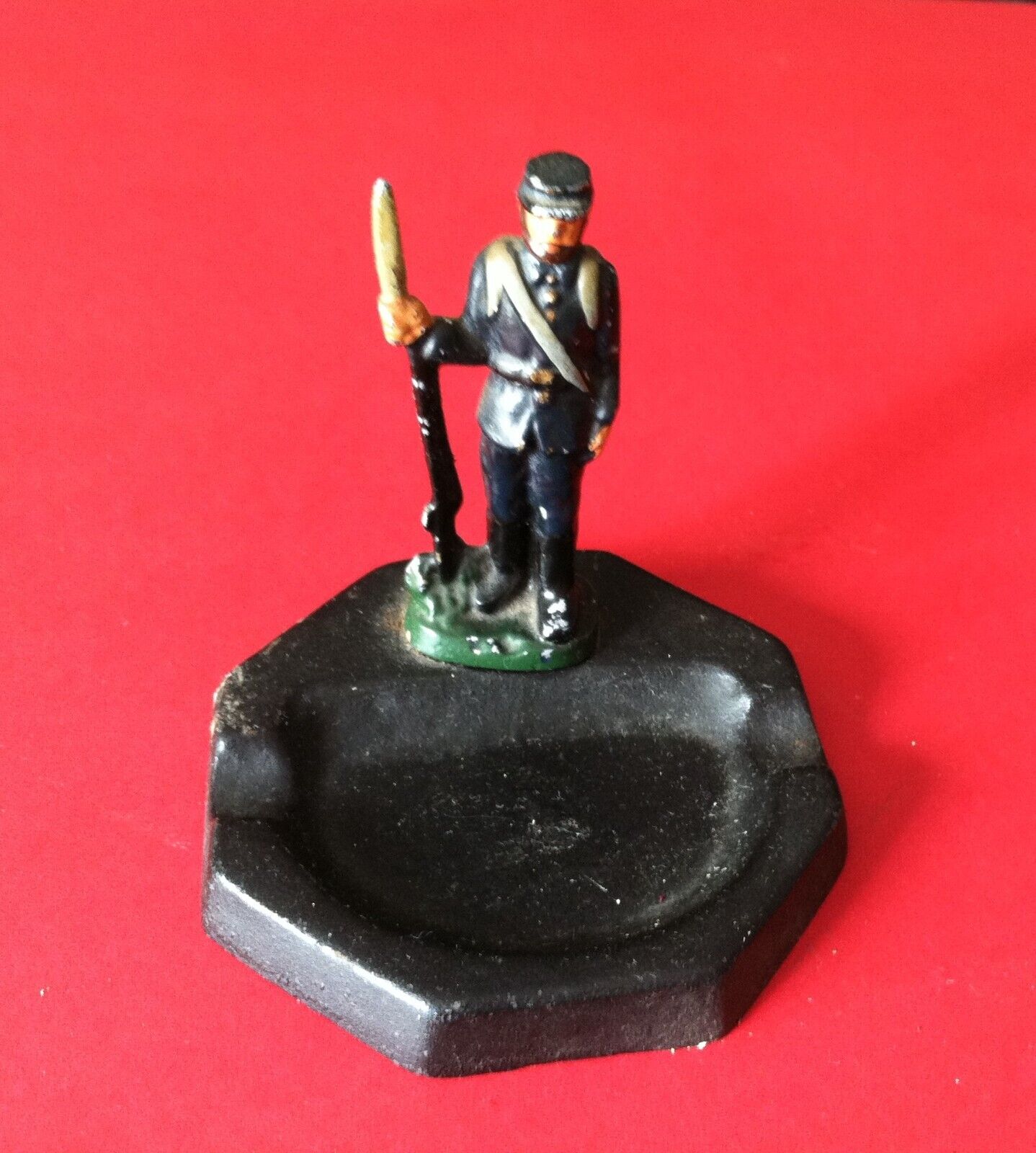 Civil War Soldier At Attention Mounted on Cast Iron Cigarette Ashtray