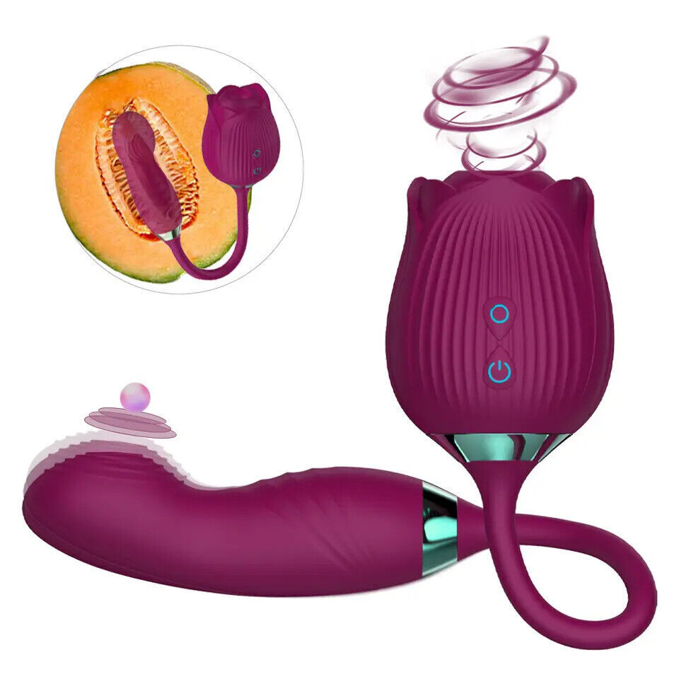 Rose Clit G-spot Vibrator Oral Sucking Thrusting Dildo Bullet Sex Toys for Women