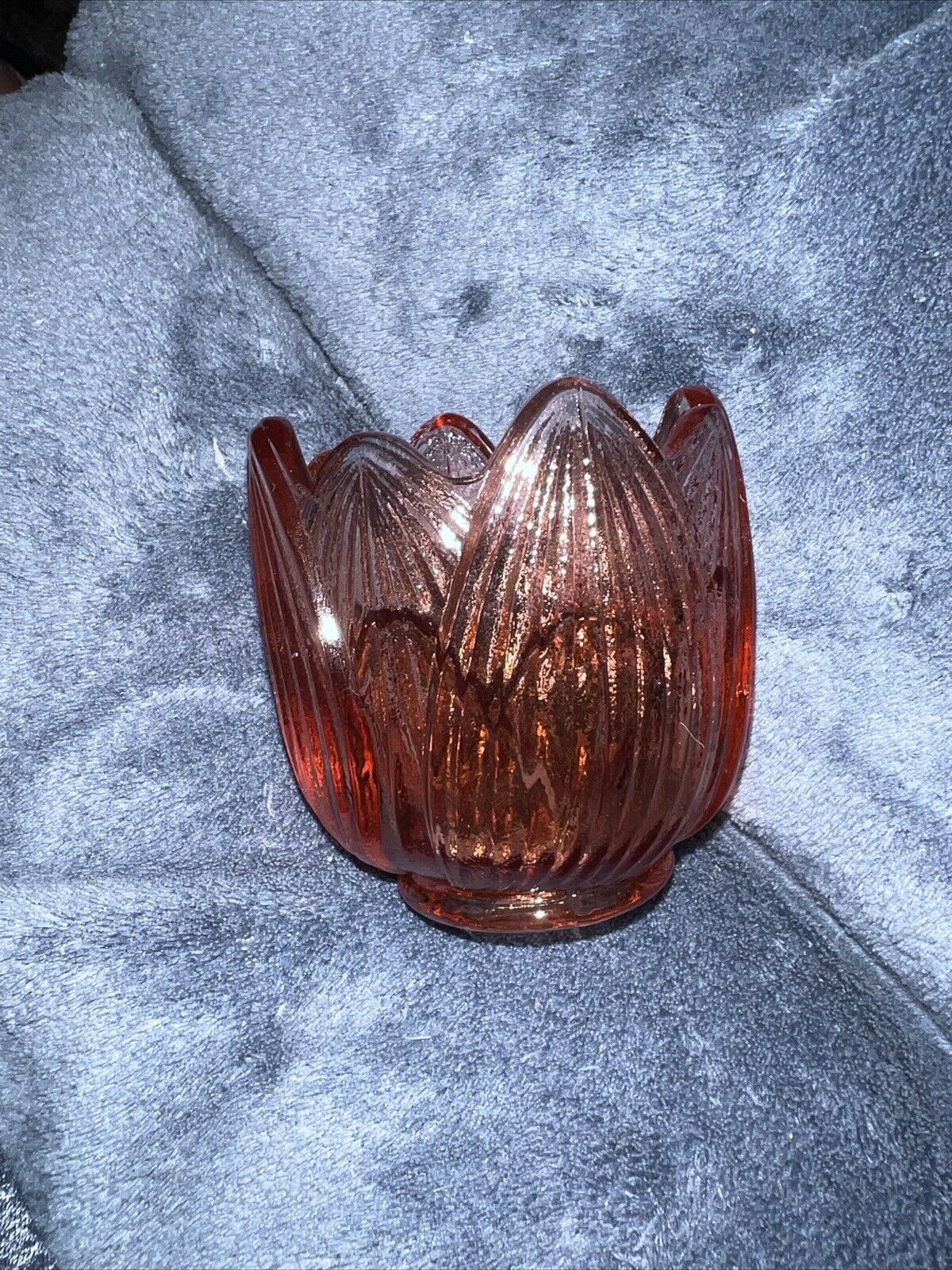 Vintage Fenton Glass Pink Lotus Flower Tealight/Votive Candleholder Signed