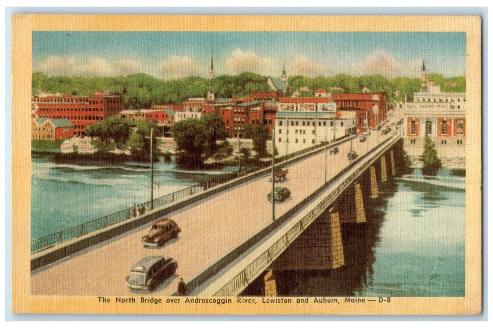 1946 North Bridge Over Androscoggin River Lewiston & Auburn Maine ME Postcard