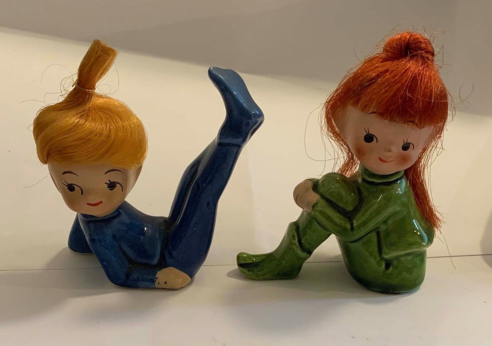 2 Vintage Napco Christmas Pixie Elf Figurines - Red Hair