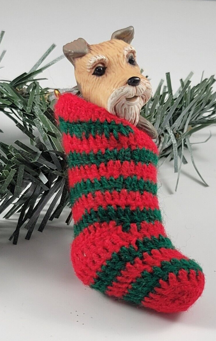 Vintage 1985 Hallmark Christmas Ornament Knit Stocking Doggy Schnauzer Dog