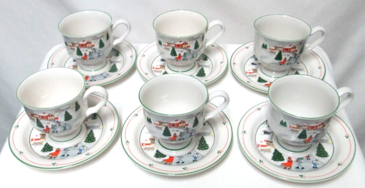 Sango Silent Night 3900 Mug Cup & Saucer Set 6 Christmas Vintage ceramic Korea