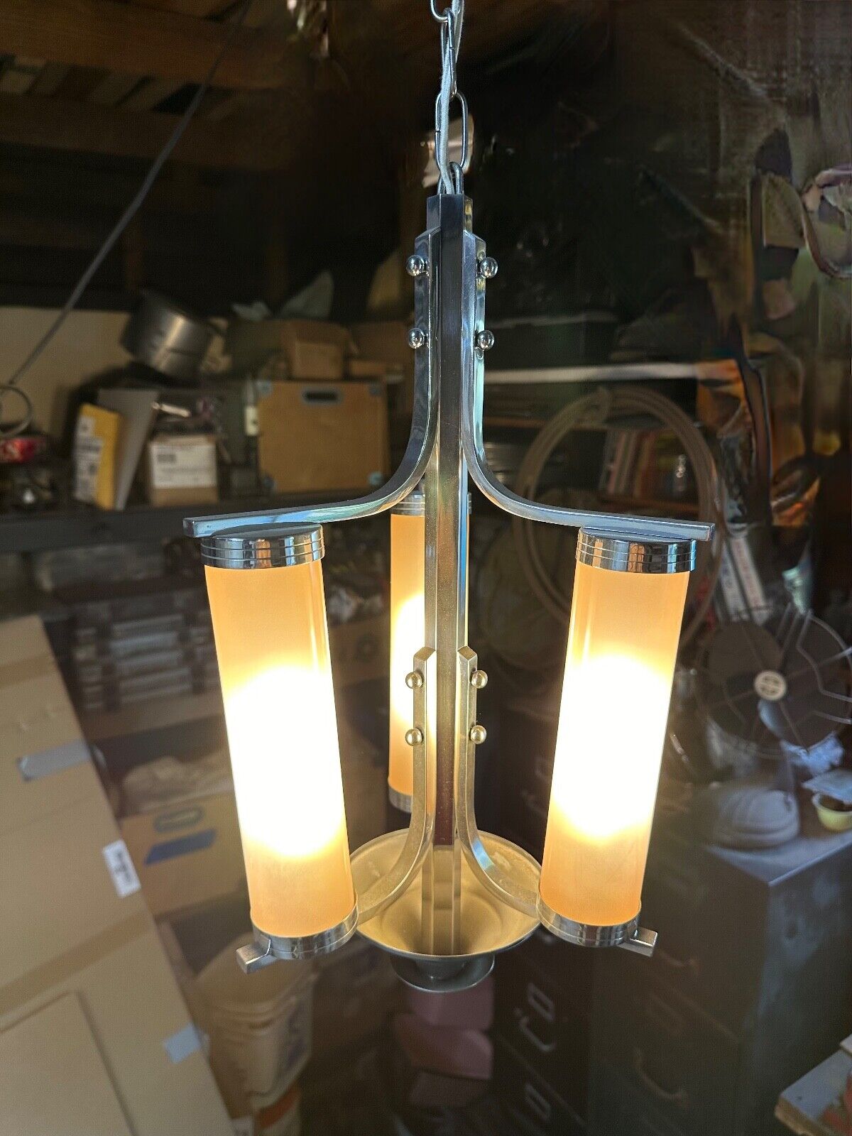 *VERY RARE* Bauhaus Modernist Constructivist 3 lilac Glass Cylinder Ceiling Lamp