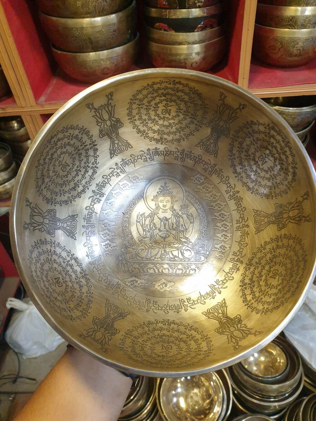 13 inch mantra carved singing bowl-Tibetan super fine hand made bowl- 1pcs