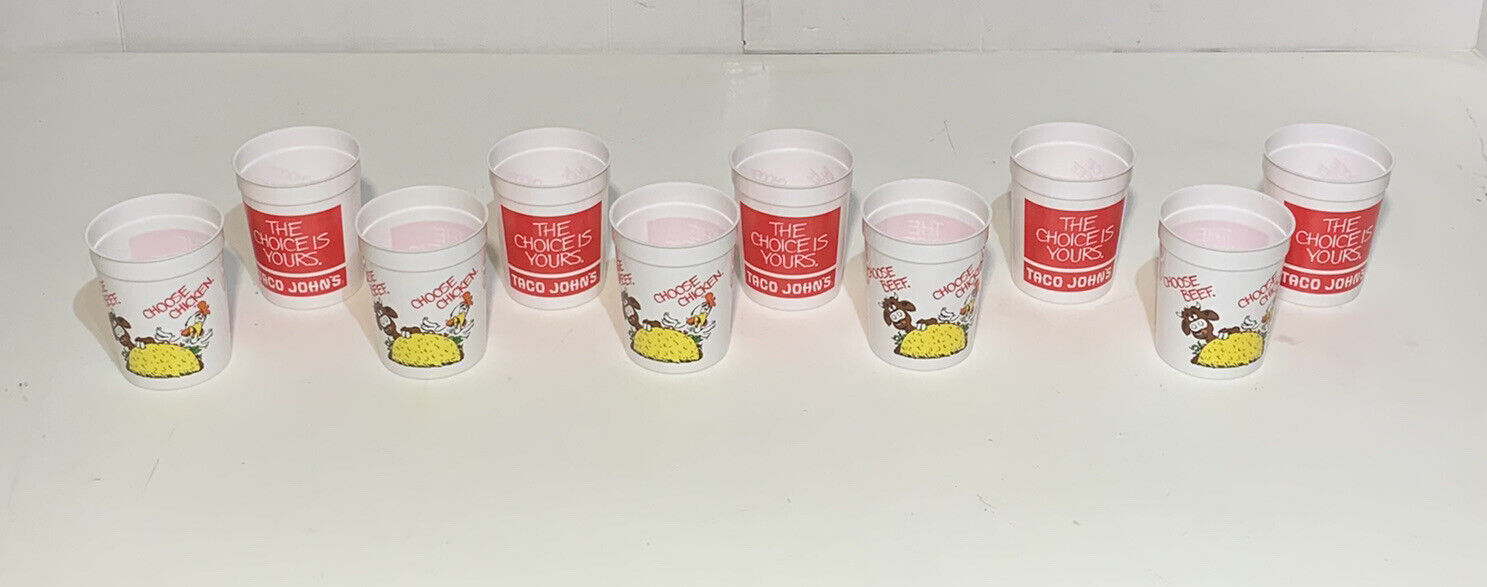Vintage Taco Johns Advertising Cups - The Choice is Yours. Choose Beef / Chicken