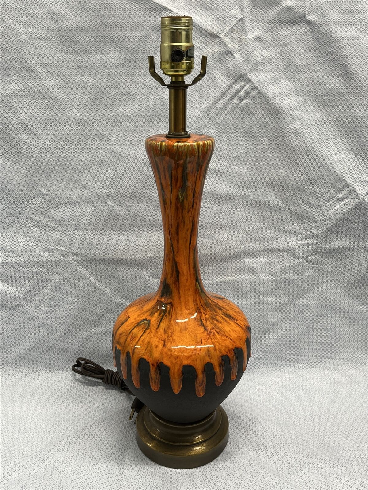 MCM Orange Black Drip Glaze Ceramic Table Lamp 21”