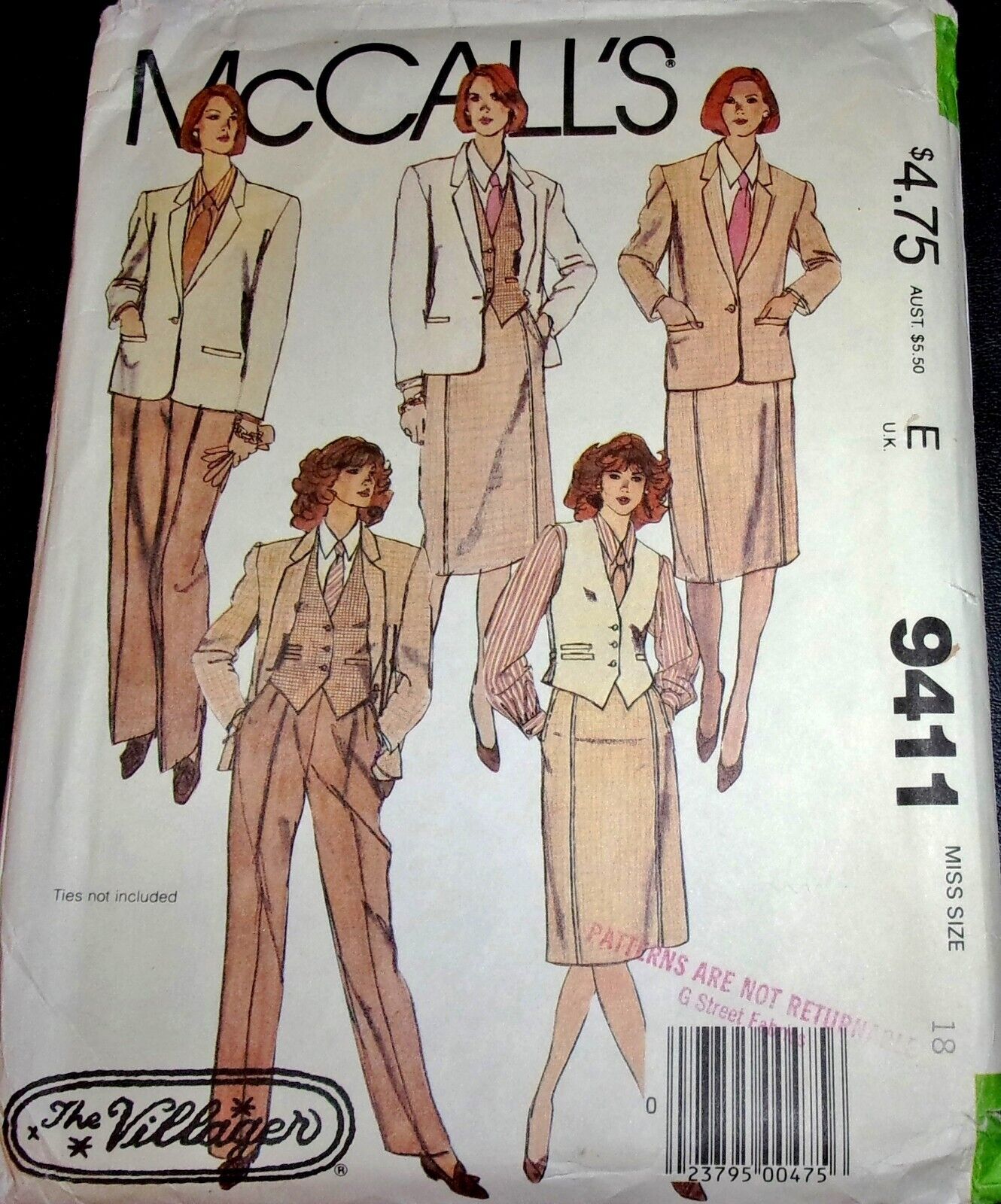 Vtg 80s McCall\'s Villager Pattern 9411 Jacket Vest Top Skirt Pants Size 18 Uncut