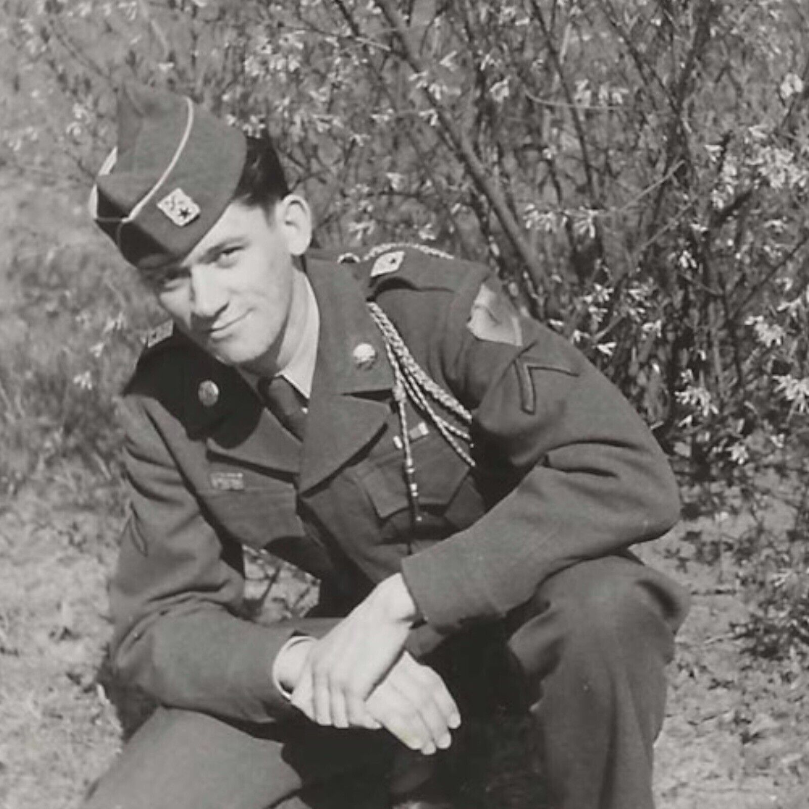 Vintage Snapshot Photo Handsome Man Wearing Military Uniform 1952 1950s