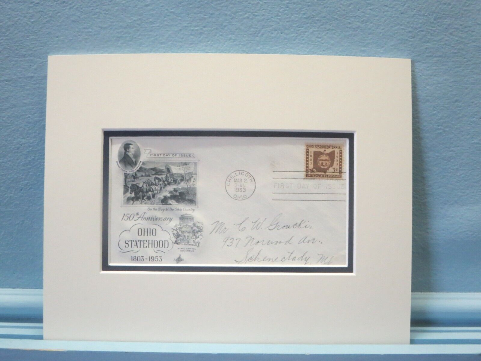 First Day Cover of the stamp honoring the 150th Anniversary of Ohio Statehood