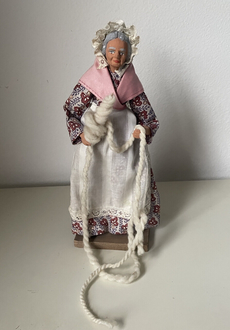 Santons De Provence Old Woman Doll Figurine Wool Terra Cotta Clay 10” Vintage