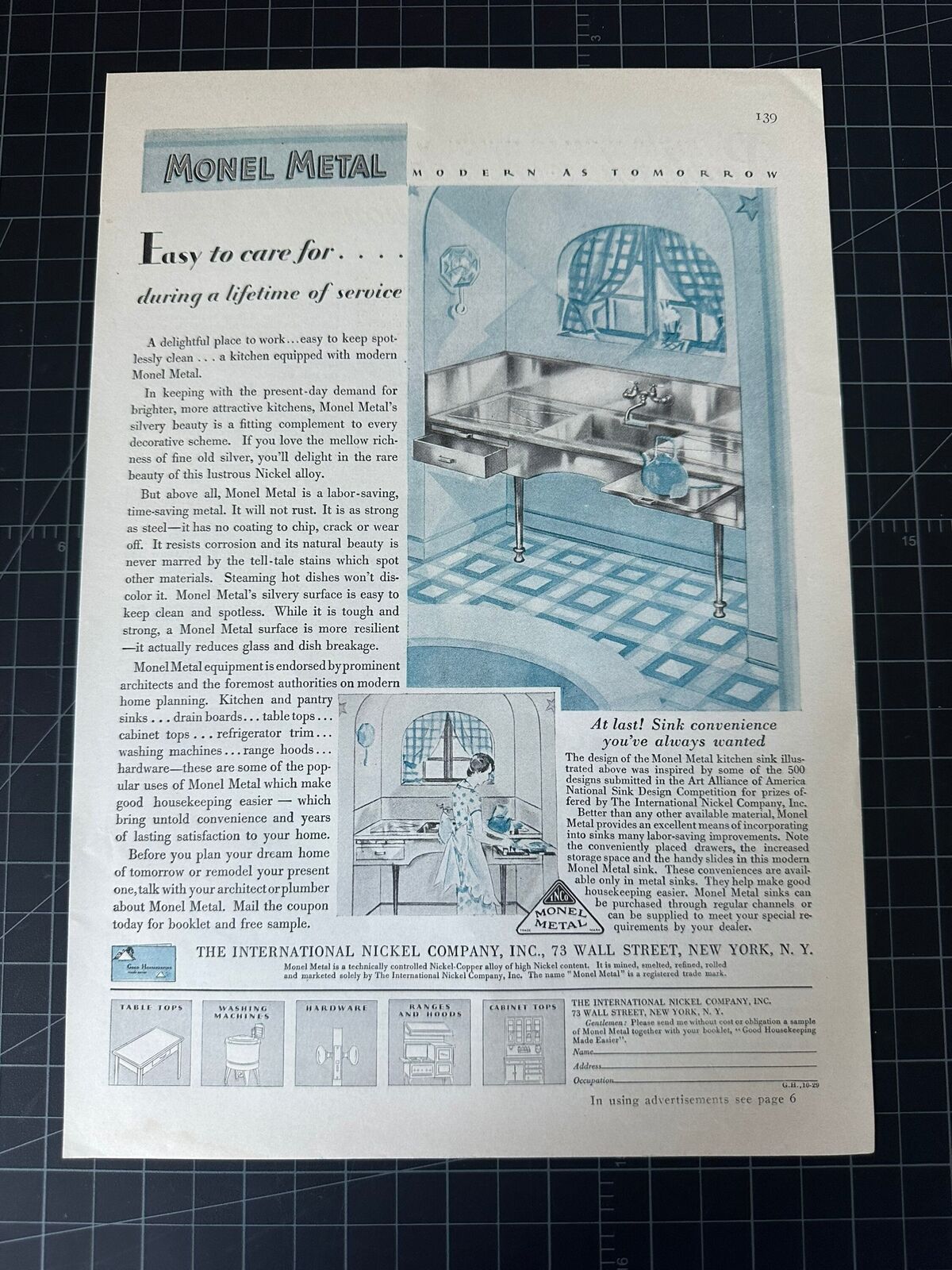 Vintage 1929 Monel Metal Print Ad