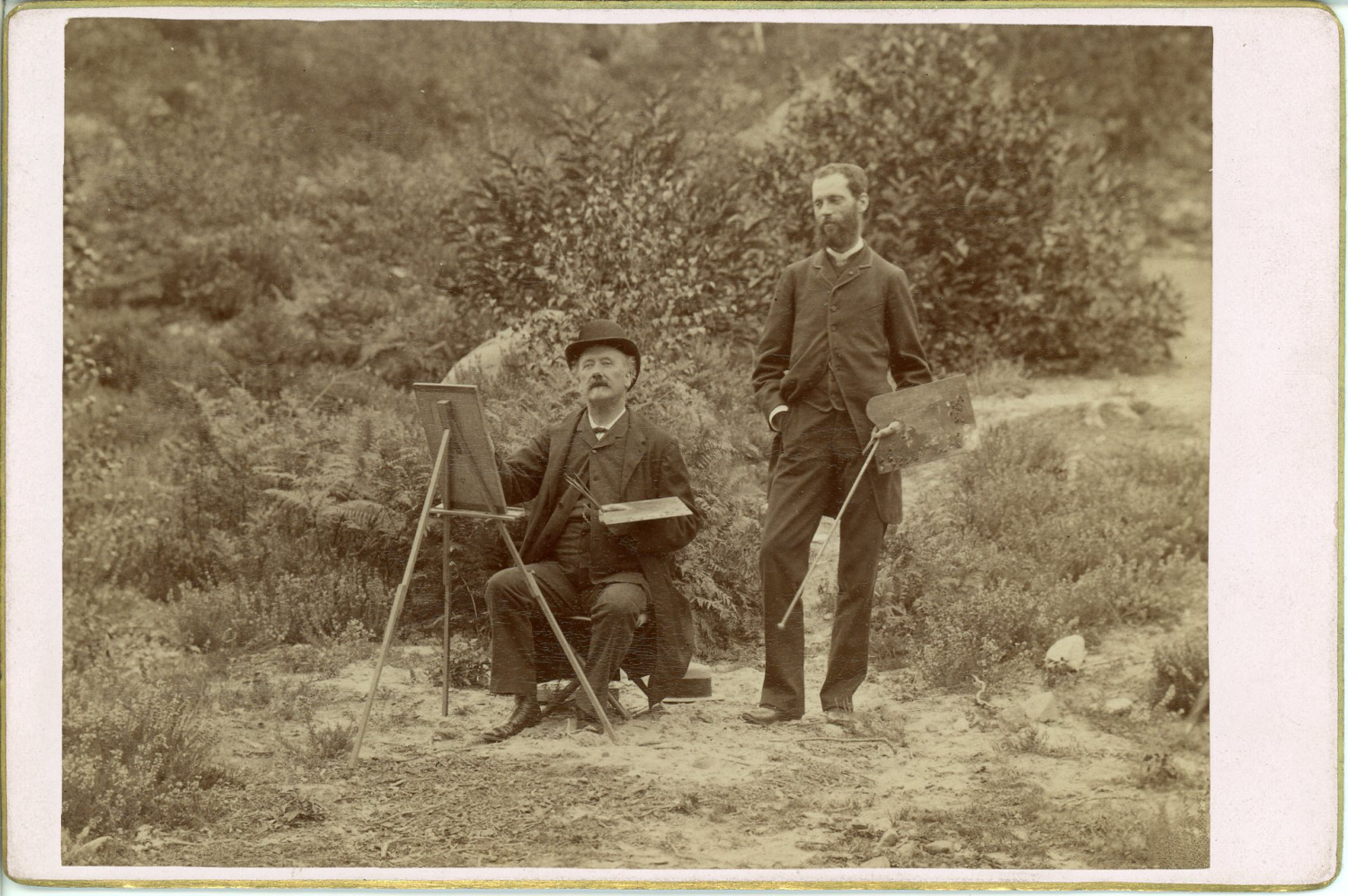Jules, amateur painter in the forest of Fontainebleau, 1887 vintage albumen pri