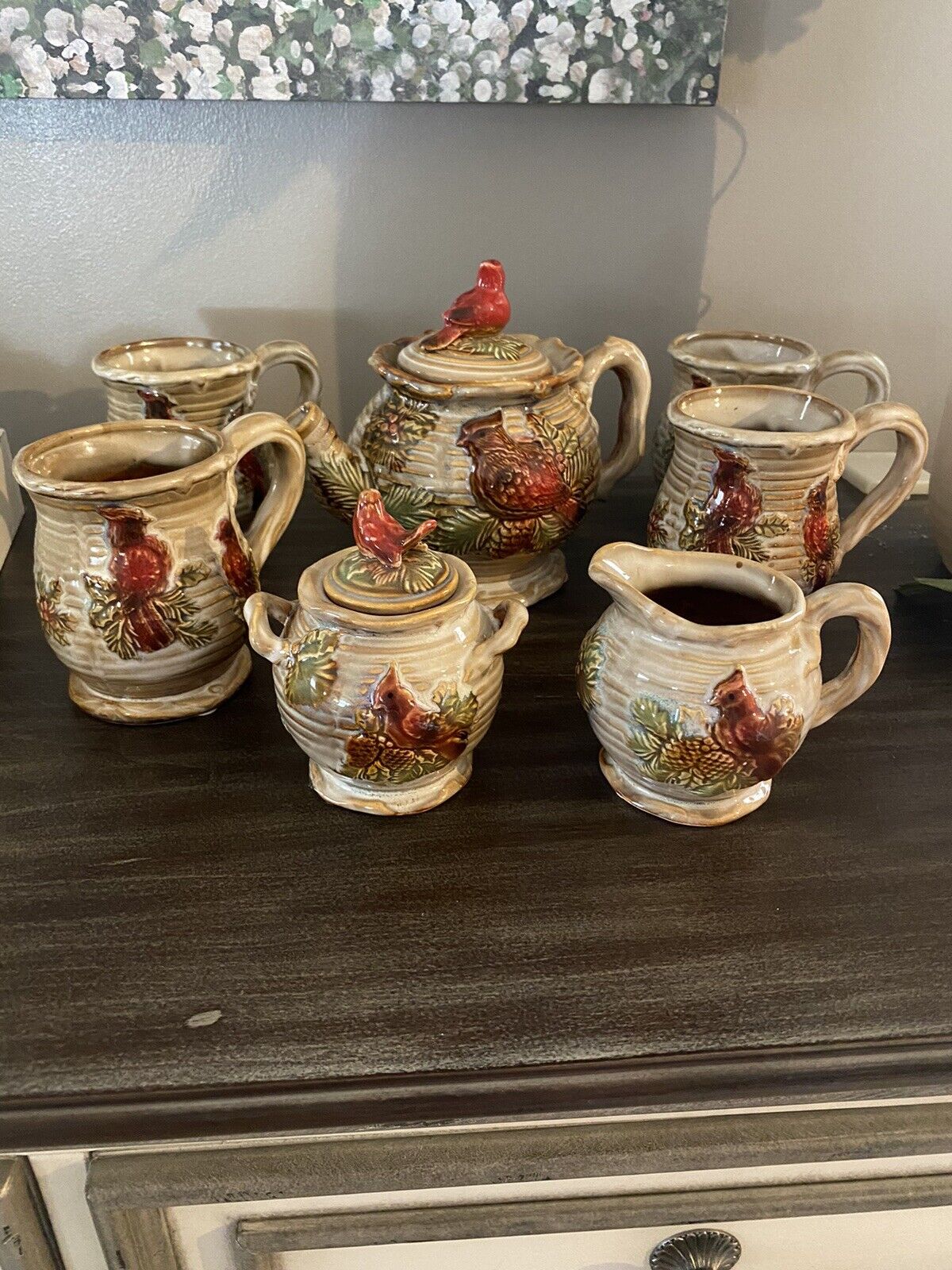 Tii Collections Ceramic Cardinal tea Pot Set