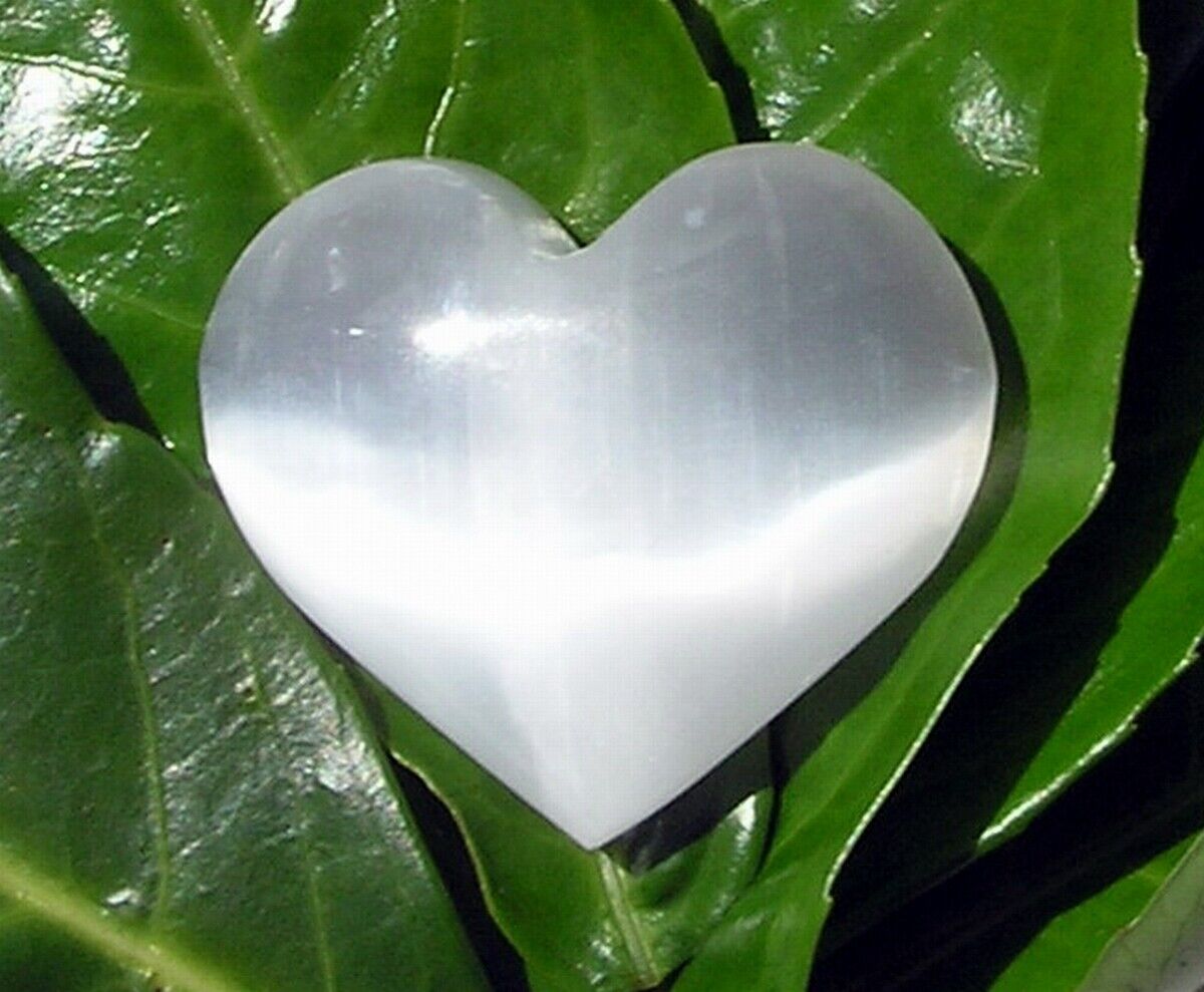 White Selenite Solid Gemstone Puffy Heart Chakra Reiki - 45mm - Free UK Postage