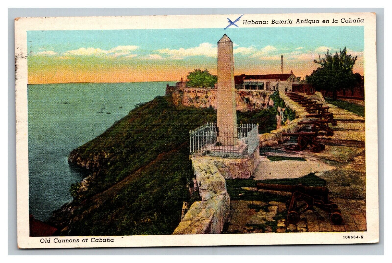 Vintage 1940\'s Postcard Old Canons at Cabana - Coast of Havana Cuba - USA Made