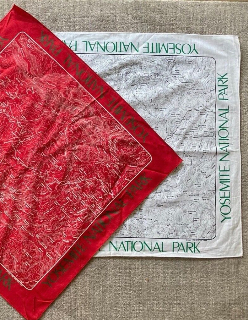 Vintage RED or WHITE Yosemite National Park map kerchief bandana  handkerchief