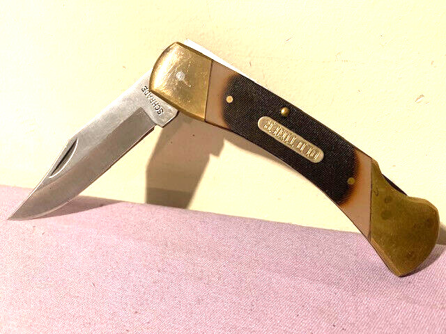 Schrade+ 7OT USA Old Timer Flat Blade Lockback Folding Pocket Knife - Great Cond