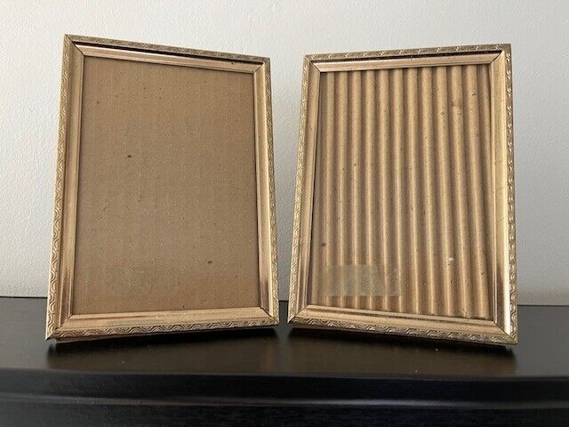 2 Vintage Picture Frames Gold Tone Metal 5 x7 Mid-Century