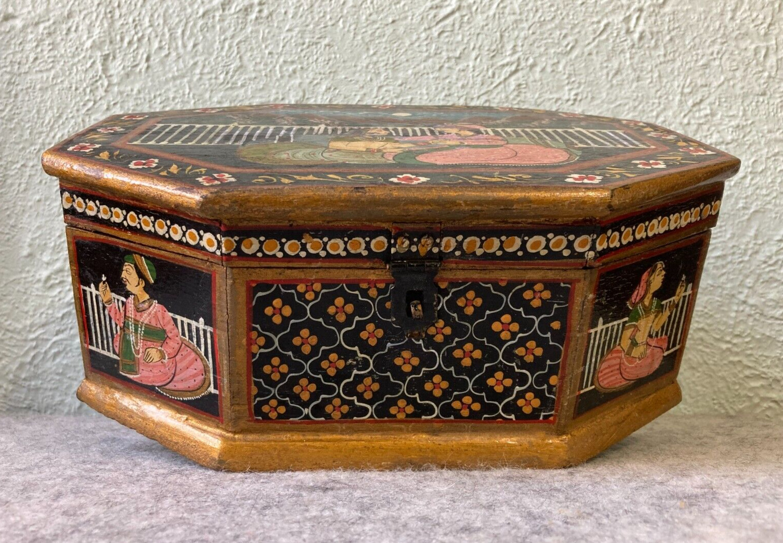 Vintage Antique Wooden Hand Painted India Indian Mughal Jewelry Trinket Tea Box