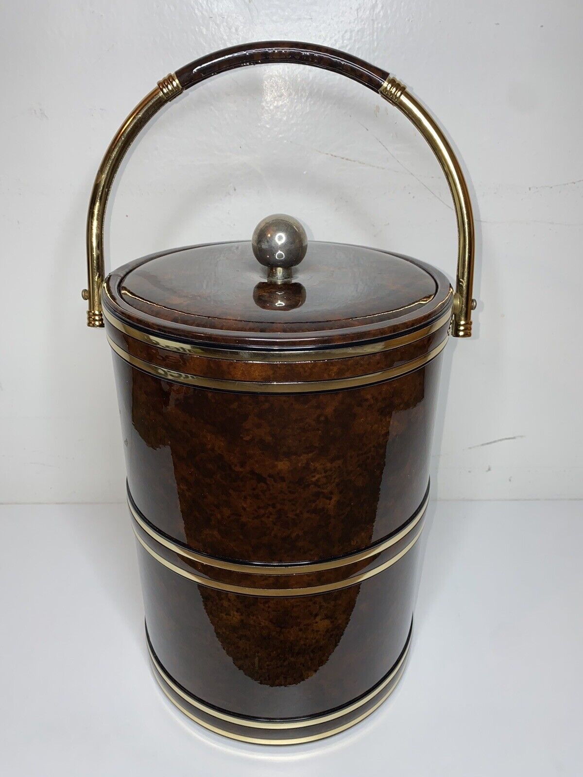 Vintage Shelton Ware Faux Burl & Gold Color Champagne / Bar Ice Bucket 