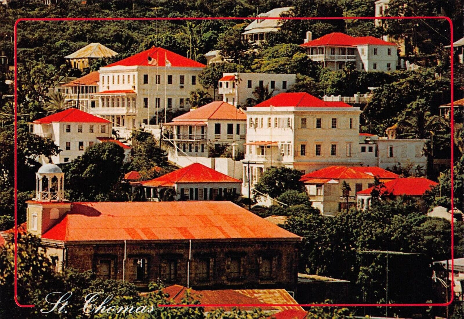 Vtg Postcard 6x4 St Thomas Caribbean Island Government Hill Danish Postcard L1