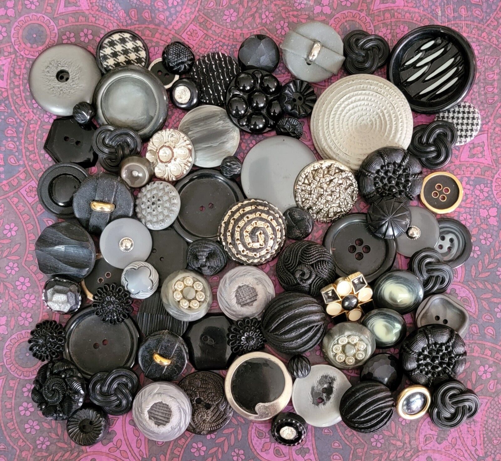 Unique & Amazing Black Gray & White Antique & Vintage Button Beautiful Mix
