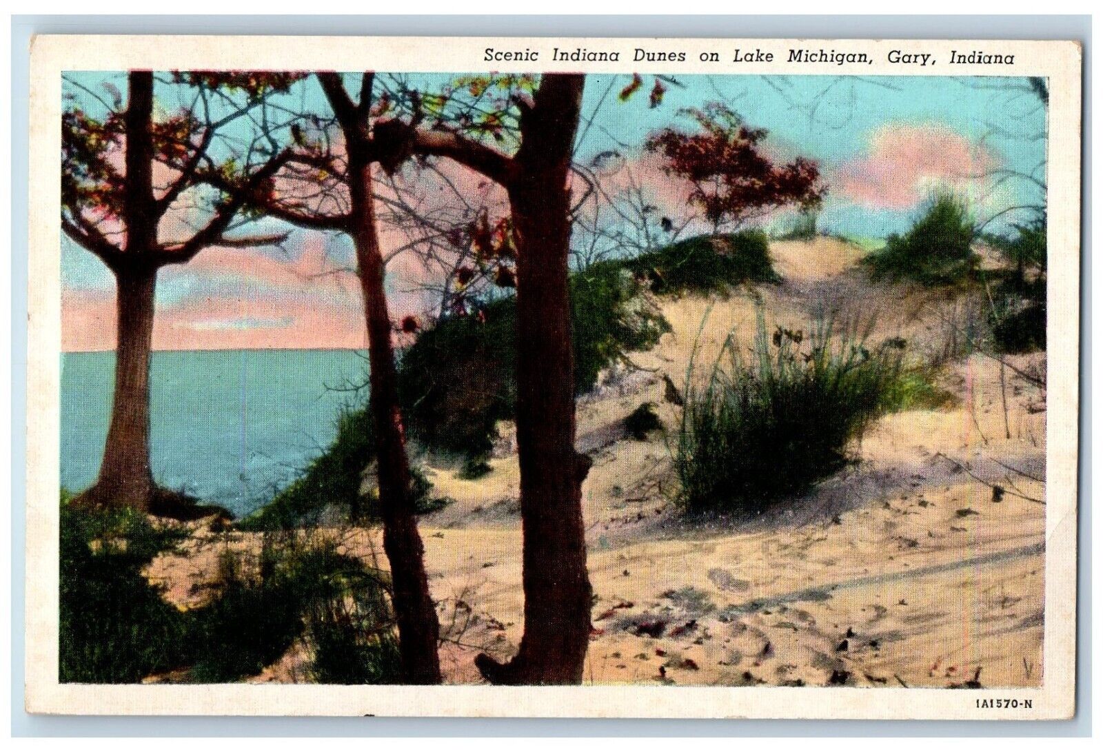 Gary Indiana Postcard Scenic Indiana Dunes Lake Michigan Exterior c1940 Vintage