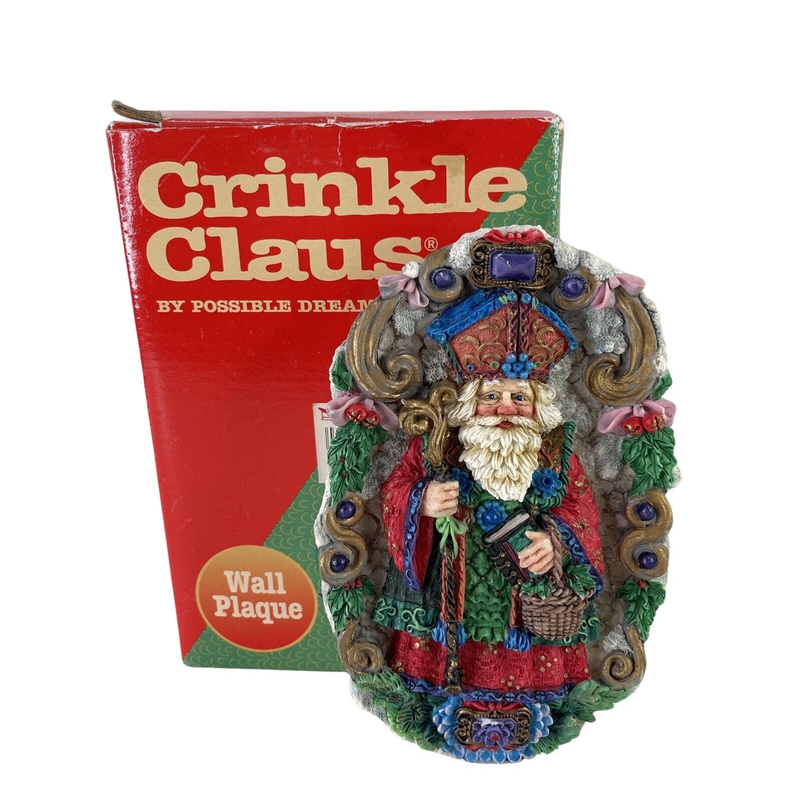 VTG Santa Claus Wall Decor Plaque Possible Dreams Iceland Visitor Crinkle Claus