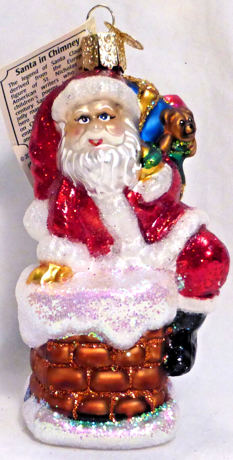 OWC Old World Christmas Blown Glass Santa in Chimney #40011 rooftop visitor gift