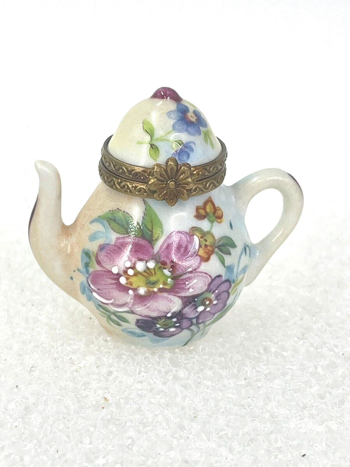 TINY**LIMOGES FRANCE **REHAUSSE MAIN**TEA POT WITH Flowers RARE