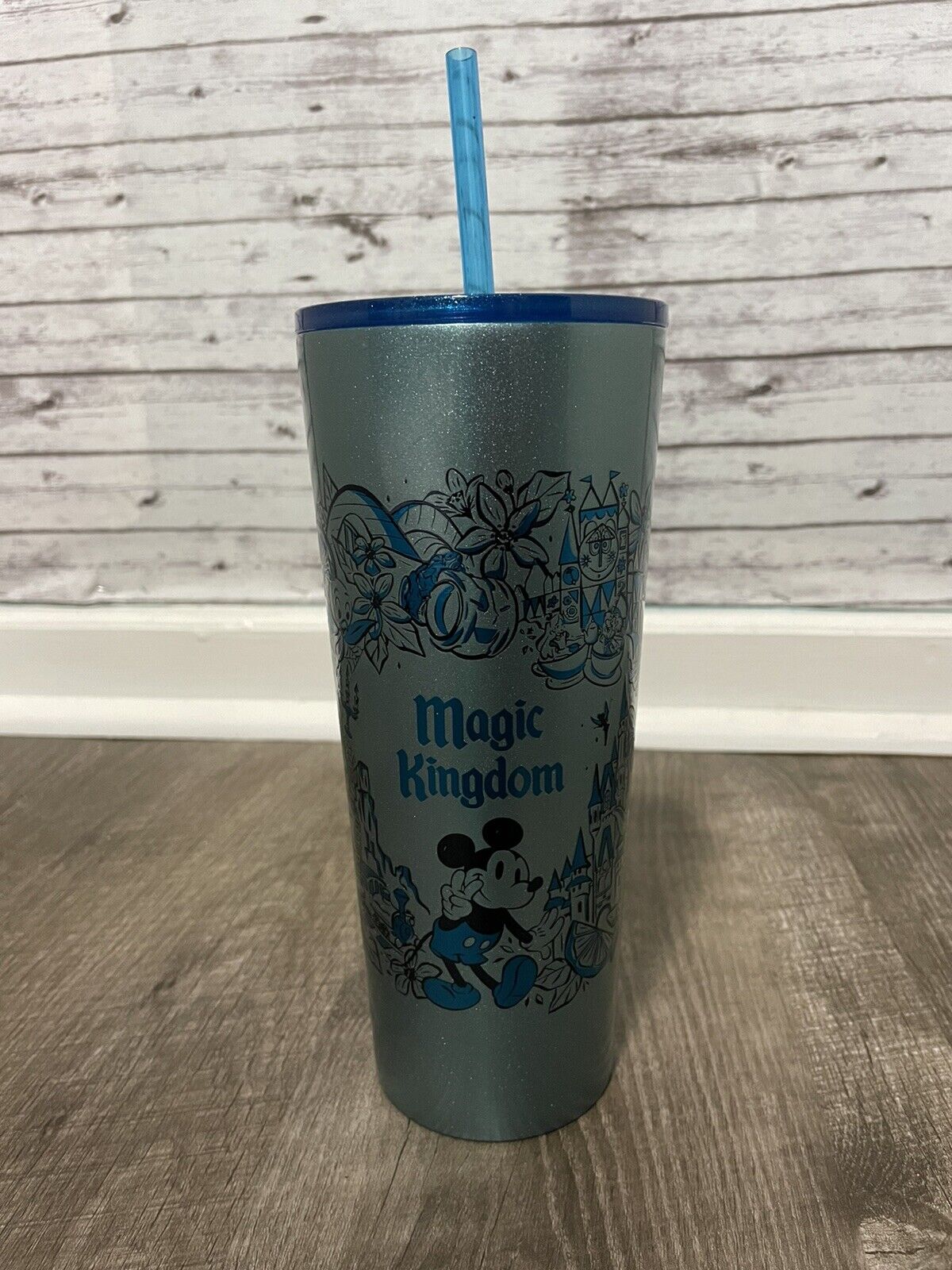 New Disney Magic Kingdom Starbucks Blue Theme Cold Drink Tumbler