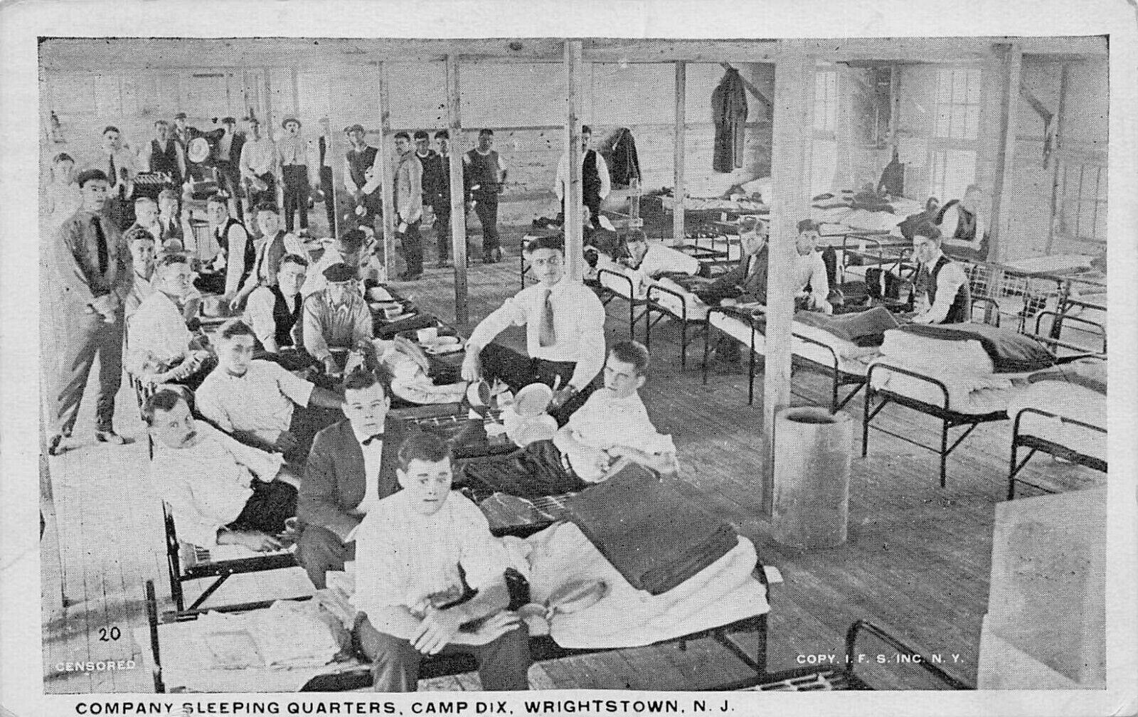 WWI, Sleeping Quarters, Camp Dix, Wrightstown, N.J., 1918 Postcard, Used