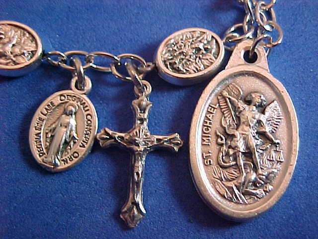 Custom METAL Religious Rosary Bracelet ARCHANGEL St MICHAEL Saint 9mm 8-1/2”