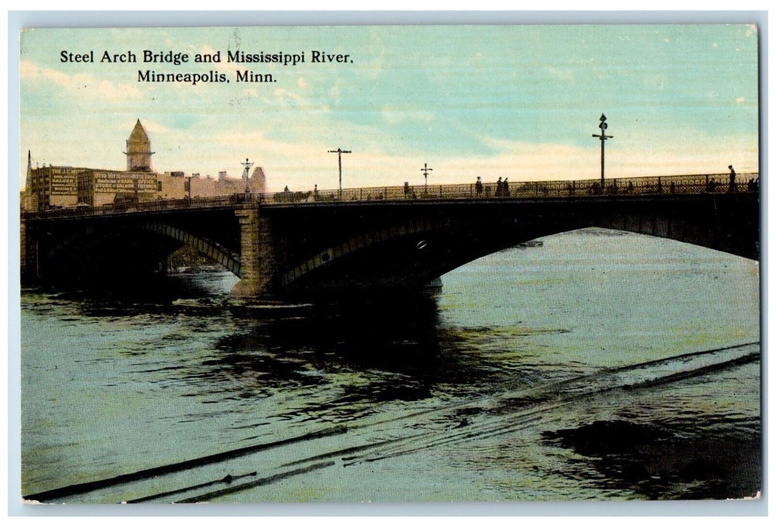 Minneapolis Minnesota Postcard Steel Arch Bridge Mississippi River c1910 Vintage