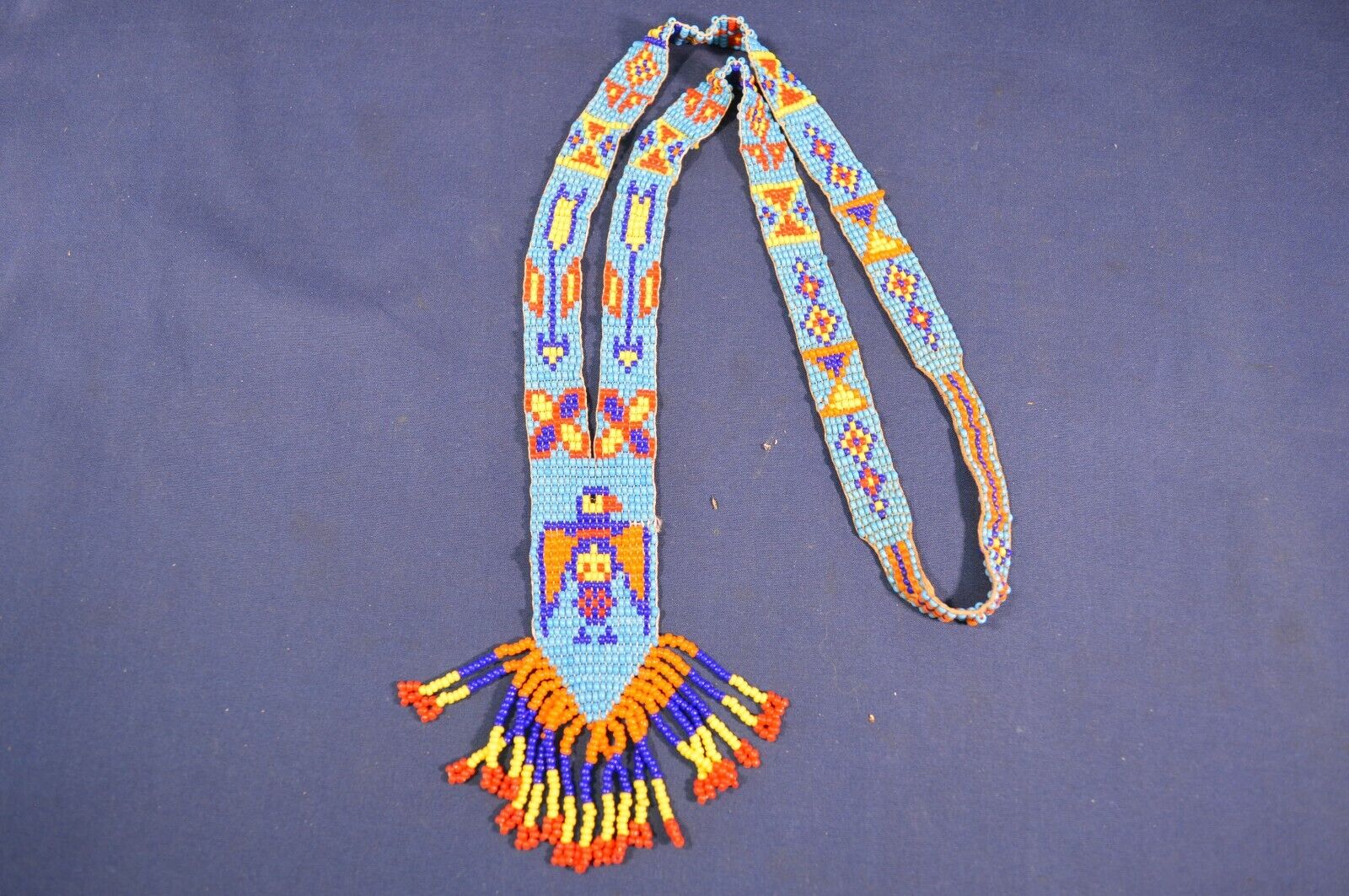 Vintage Native American Eagle Arrow Seed Bead Necklace,Colorful,Mint Cond,K7
