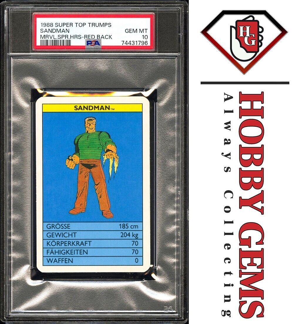 SANDMAN PSA 10 1988 Super Top Trumps Marvel Super Heroes Red Back Pop 1