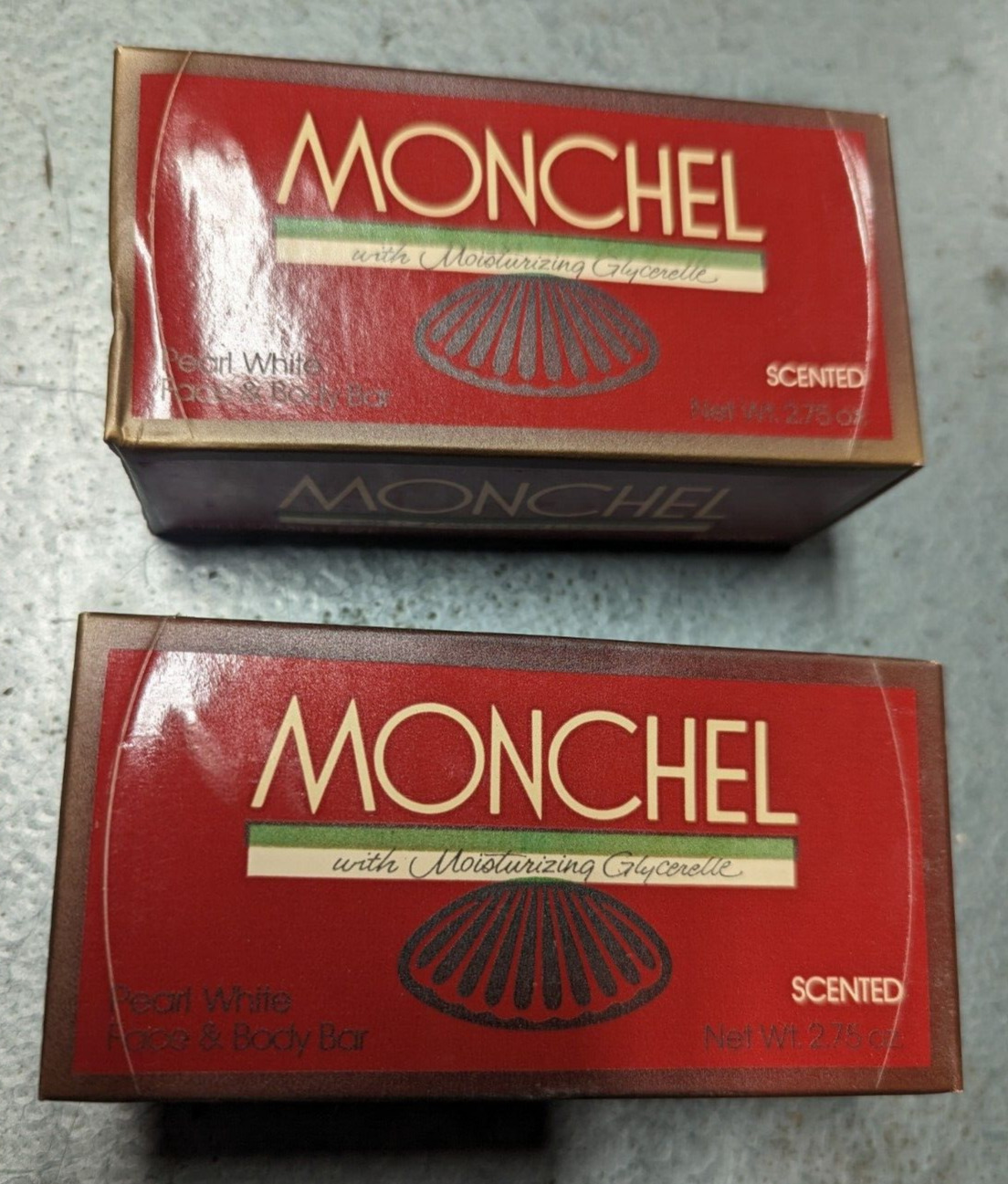 2 Vintage 1982 MONCHEL Scented 3.5 oz. Bar Soap Unopened Proctor Gamble Shell