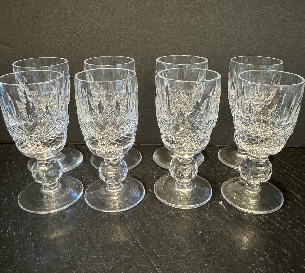Waterford Crystal Colleen Cordial Liqueur  Glasses Gothic Etching EUC Set Of 8