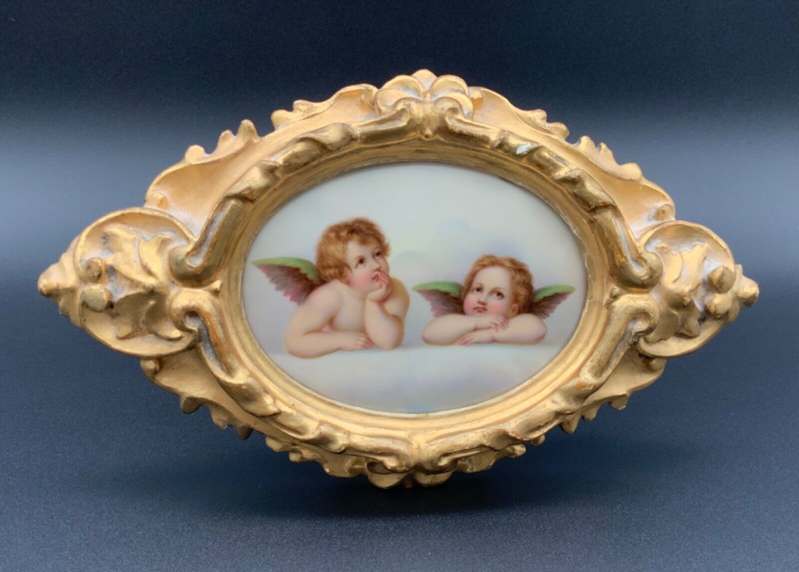 Antique Raphael\'s Angels Porcelain Painted Ornate Frame