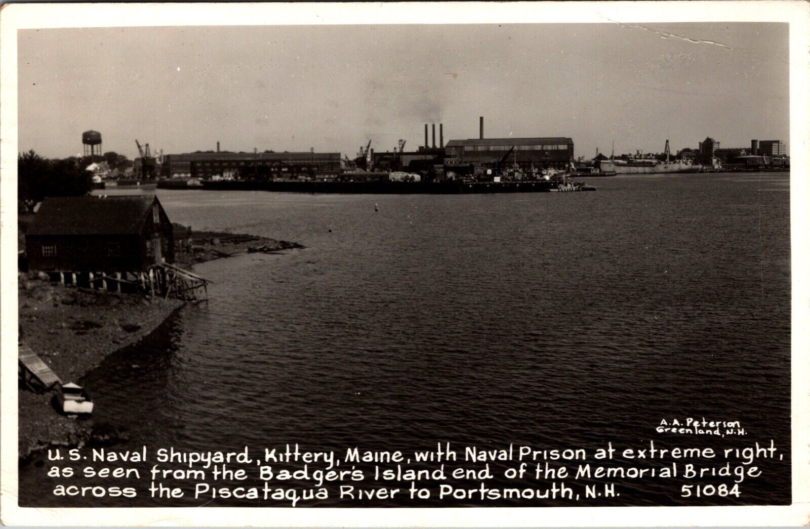 US Naval Shipyard Naval Prison Kittery Maine Piscataqua River Vintage RPPC